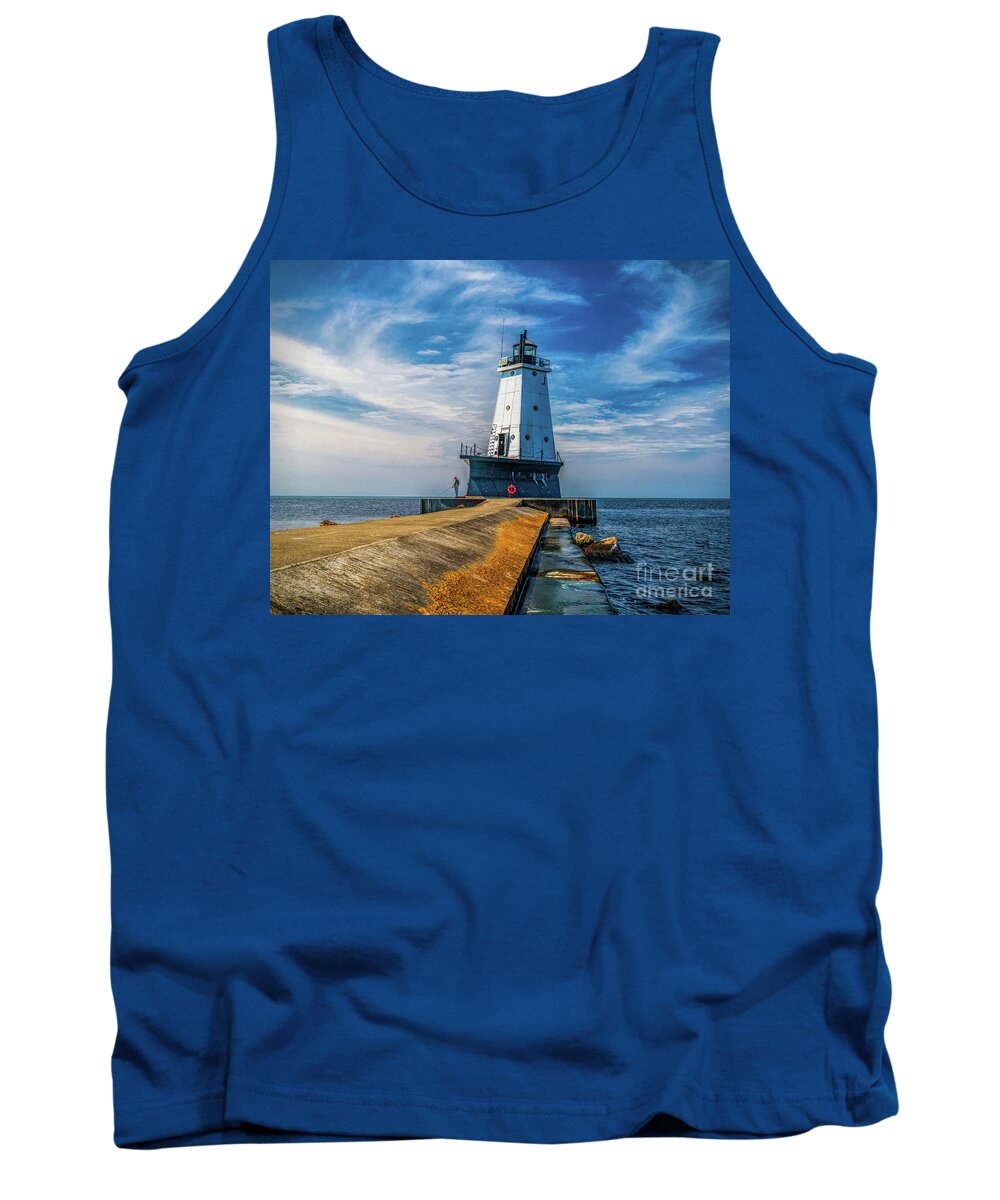 Great Lakes Tank Top featuring the photograph Ludington North Pierhead by Nick Zelinsky Jr