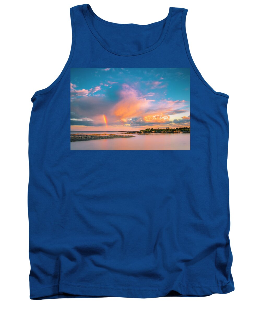 Maine Tank Top featuring the photograph Maine Sunset - Rainbow over Lands End Coast by Ranjay Mitra