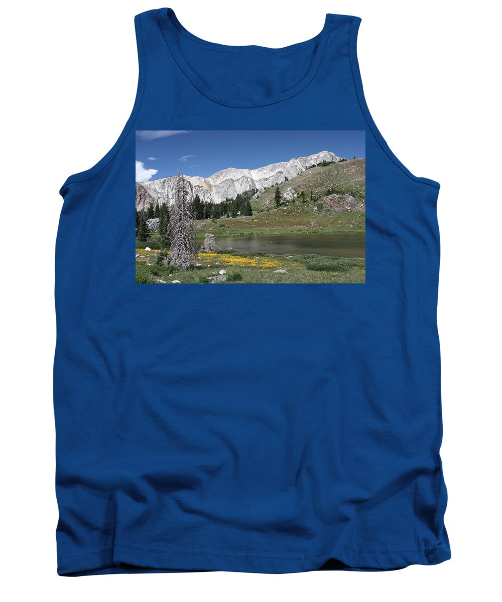Medicine Bow Mountains Snowy Range Wyoming Quartzite Landscape Tank Top featuring the photograph Medicine Bow Peak by Barbara Smith-Baker