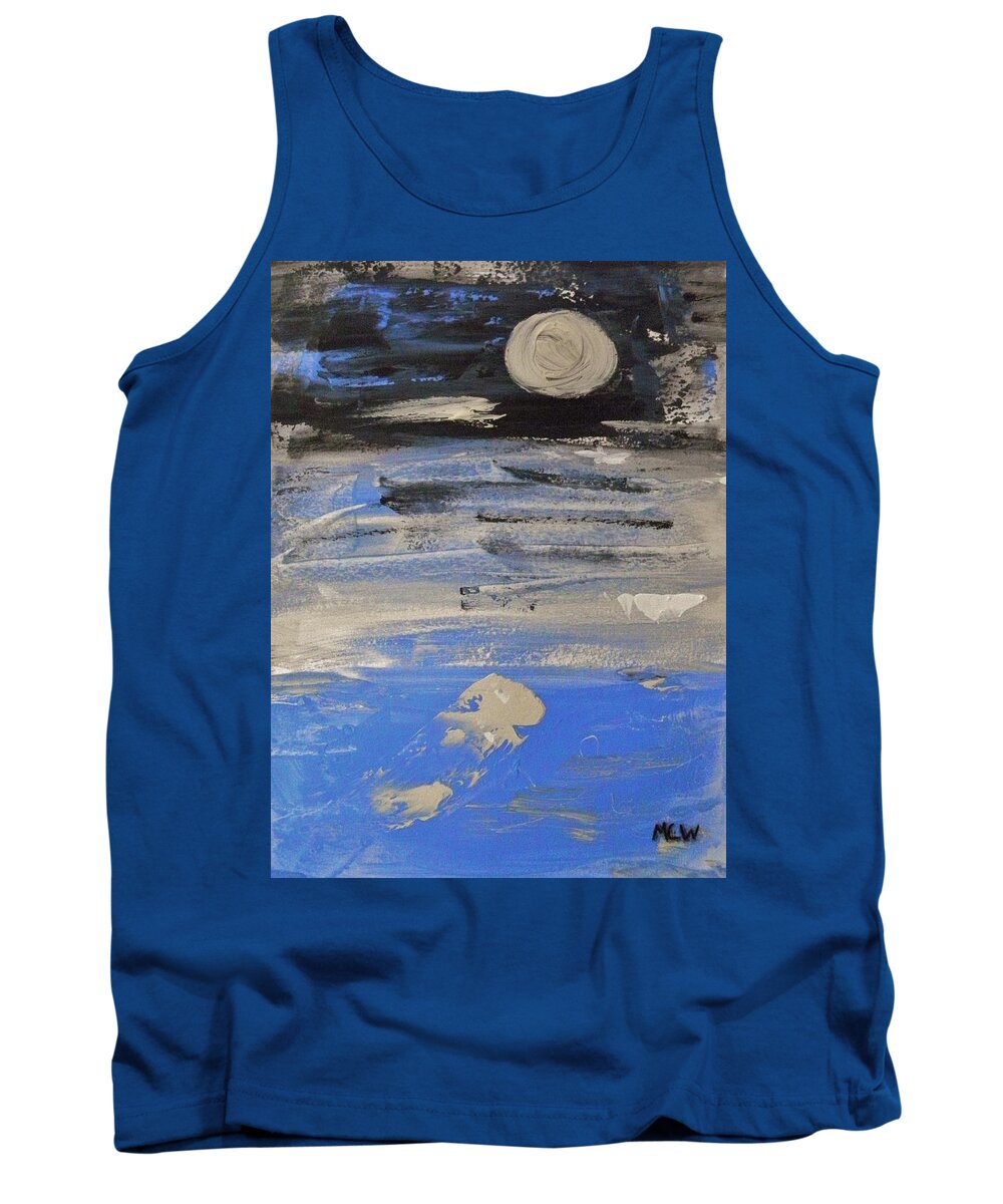 Moon In October Sky Tank Top featuring the painting Moon in October Sky by Mary Carol Williams