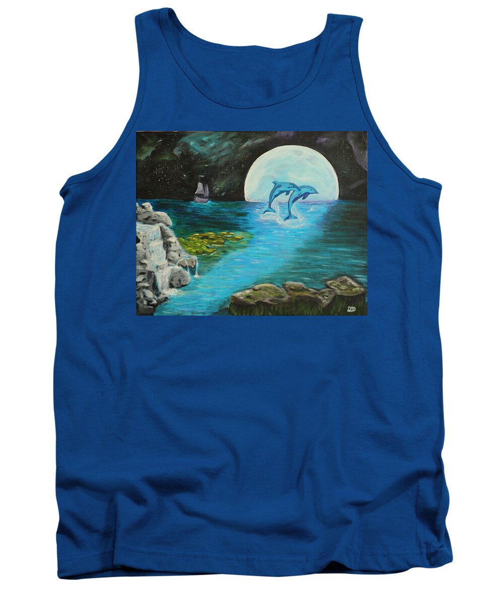 Blue Moon Tank Top featuring the painting Moon light swim by David Bigelow