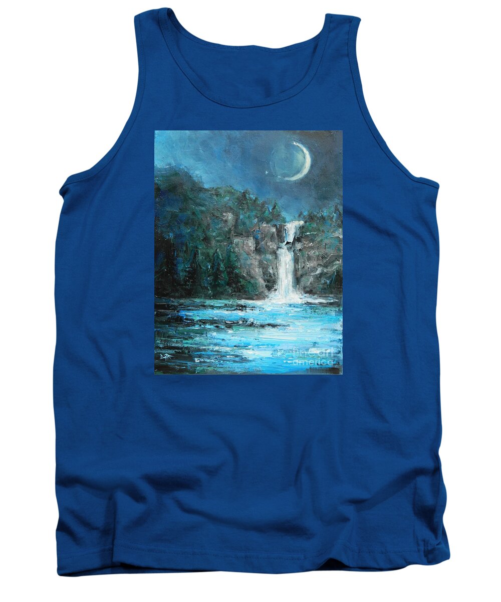 Waterfall Tank Top featuring the painting Moon over Linville Gorge by Dan Campbell