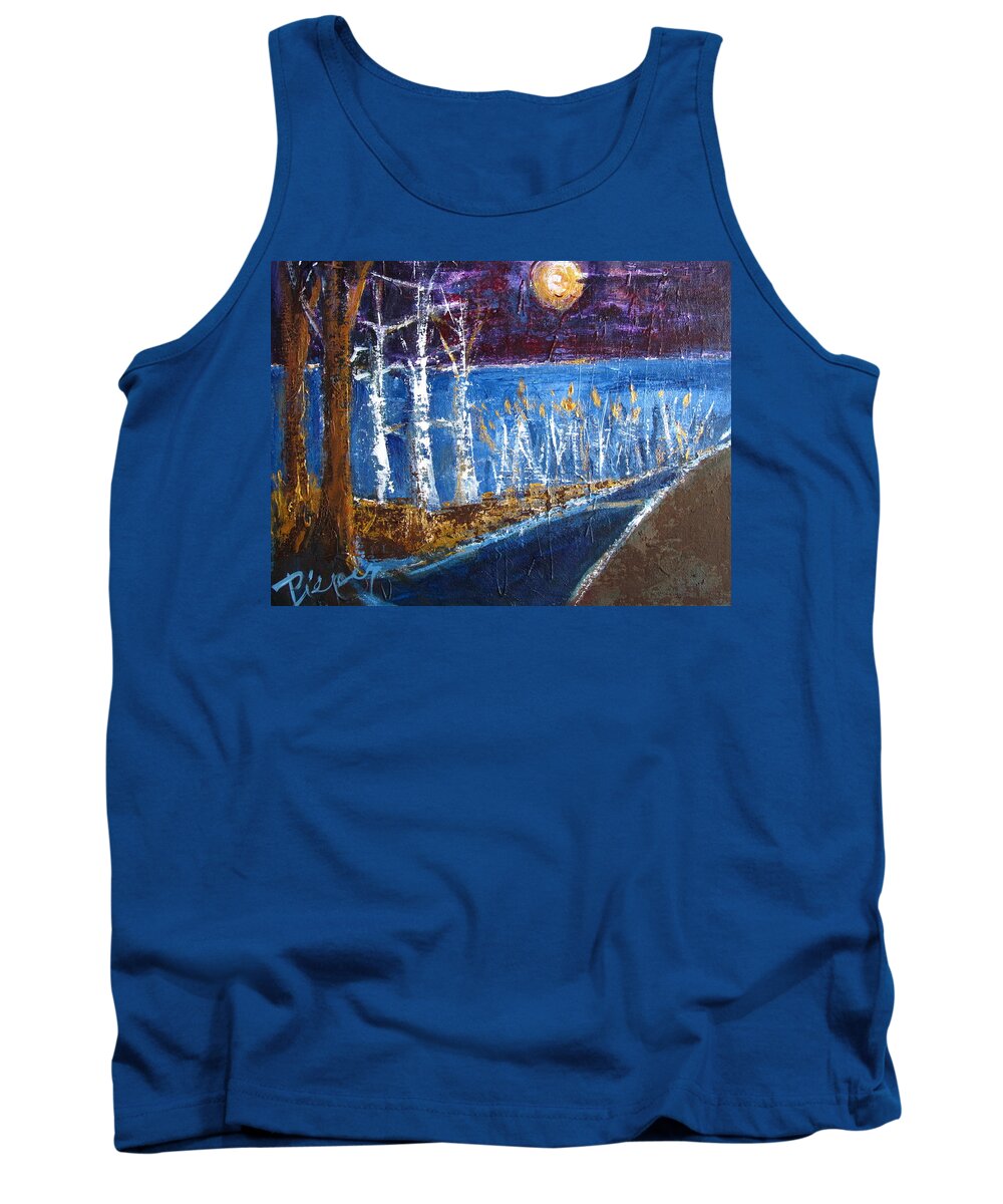 Purple Moon Over Water Tank Top featuring the painting Moonlight on Path to Beach by Betty Pieper