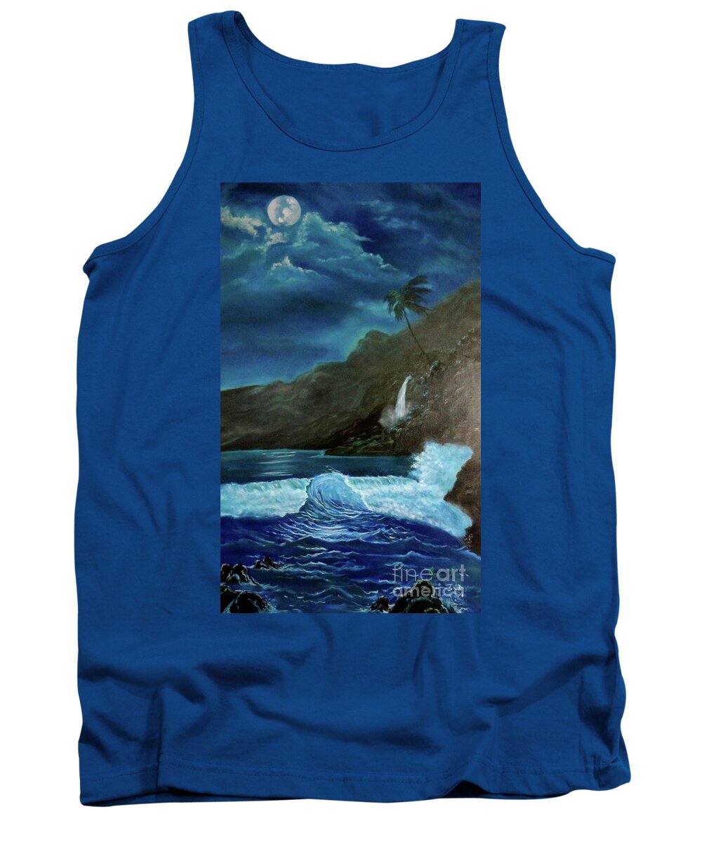 Seascape Tank Top featuring the painting Moonlit Wave by Jenny Lee