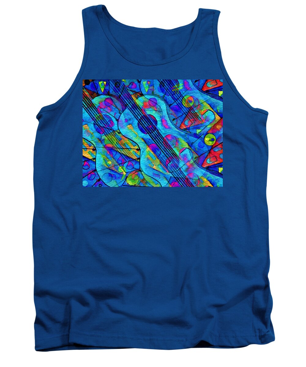 Abstract Blue Guitar Music Tank Top featuring the pastel Musical Energy in the Universe-Abstract Blue Guitar by Laurie's Intuitive