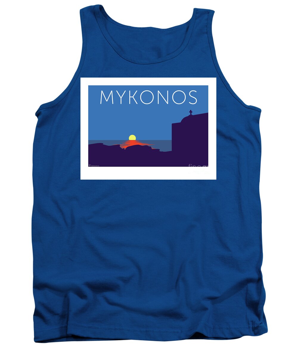 Mykonos Tank Top featuring the digital art MYKONOS Sunset Silhouette - Blue by Sam Brennan