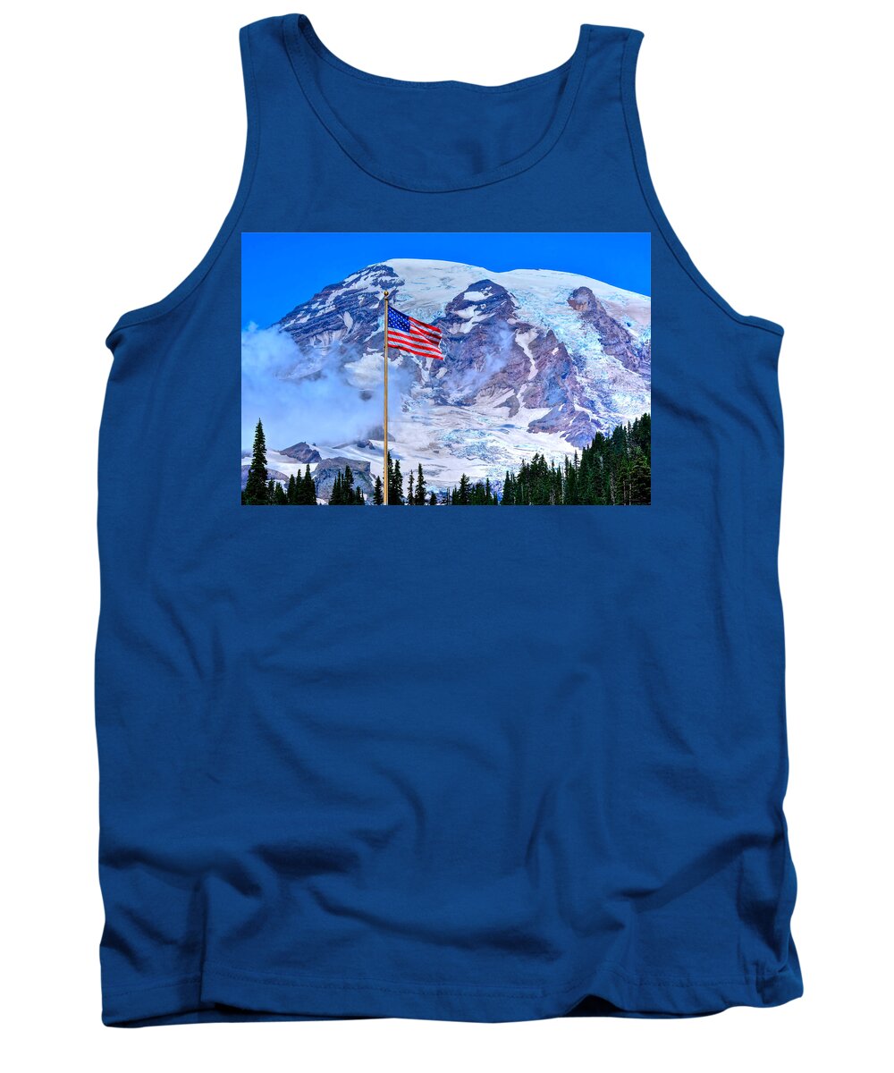 Mt. Rainier National Park Tank Top featuring the photograph Old Glory at Mt. Rainier by Don Mercer