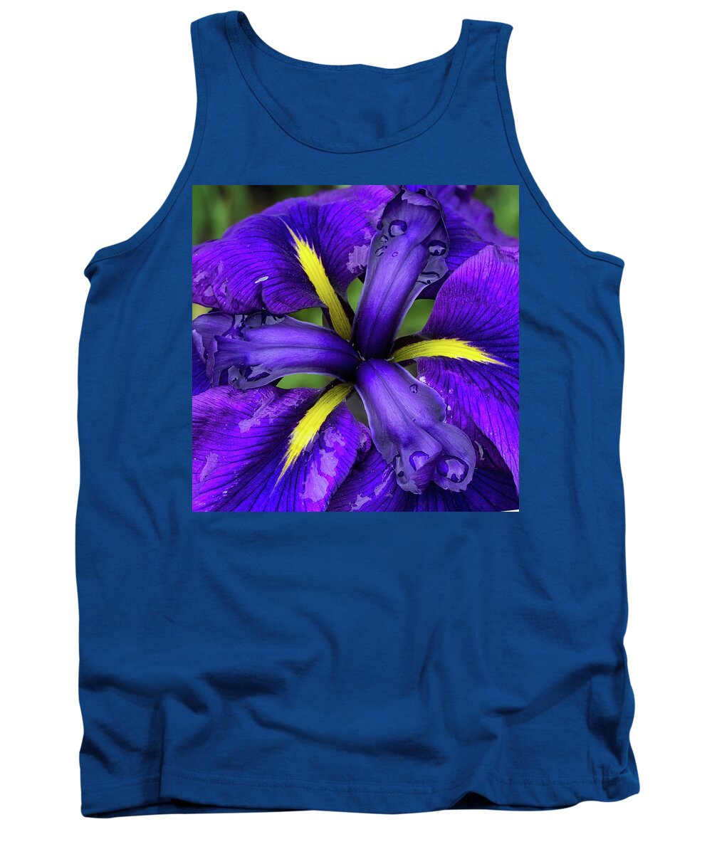 Iris Tank Top featuring the photograph Purple Iris Centre by Shirley Mitchell