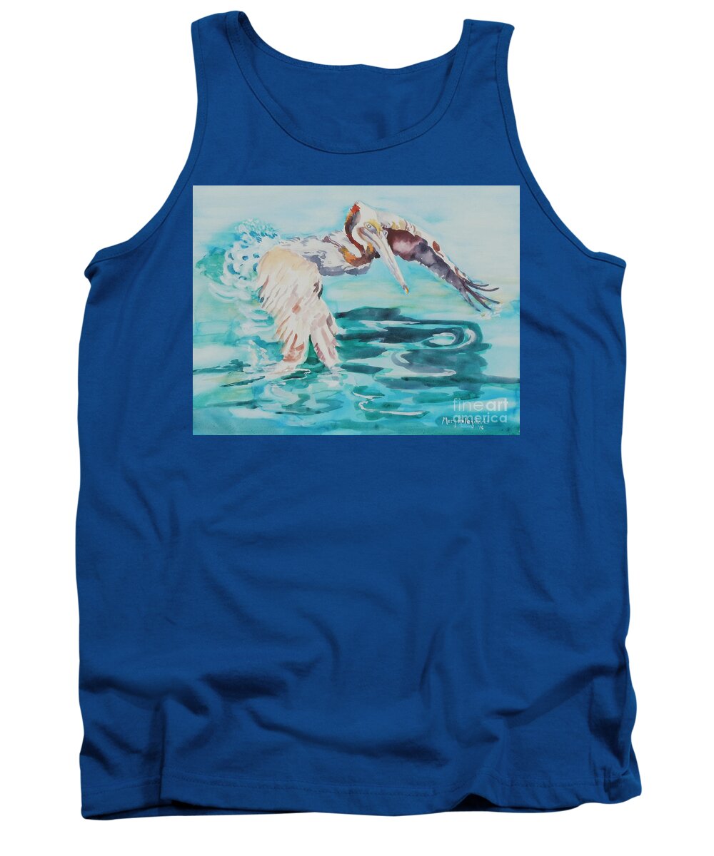 Pelican Tank Top featuring the painting Ready to take off by Mary Haley-Rocks