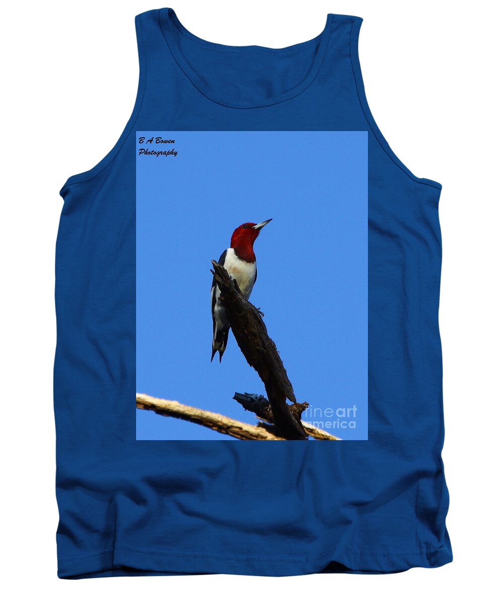 Red Headed Woodpecker Tank Top featuring the photograph Red Headed Woodpecker on a Snag by Barbara Bowen