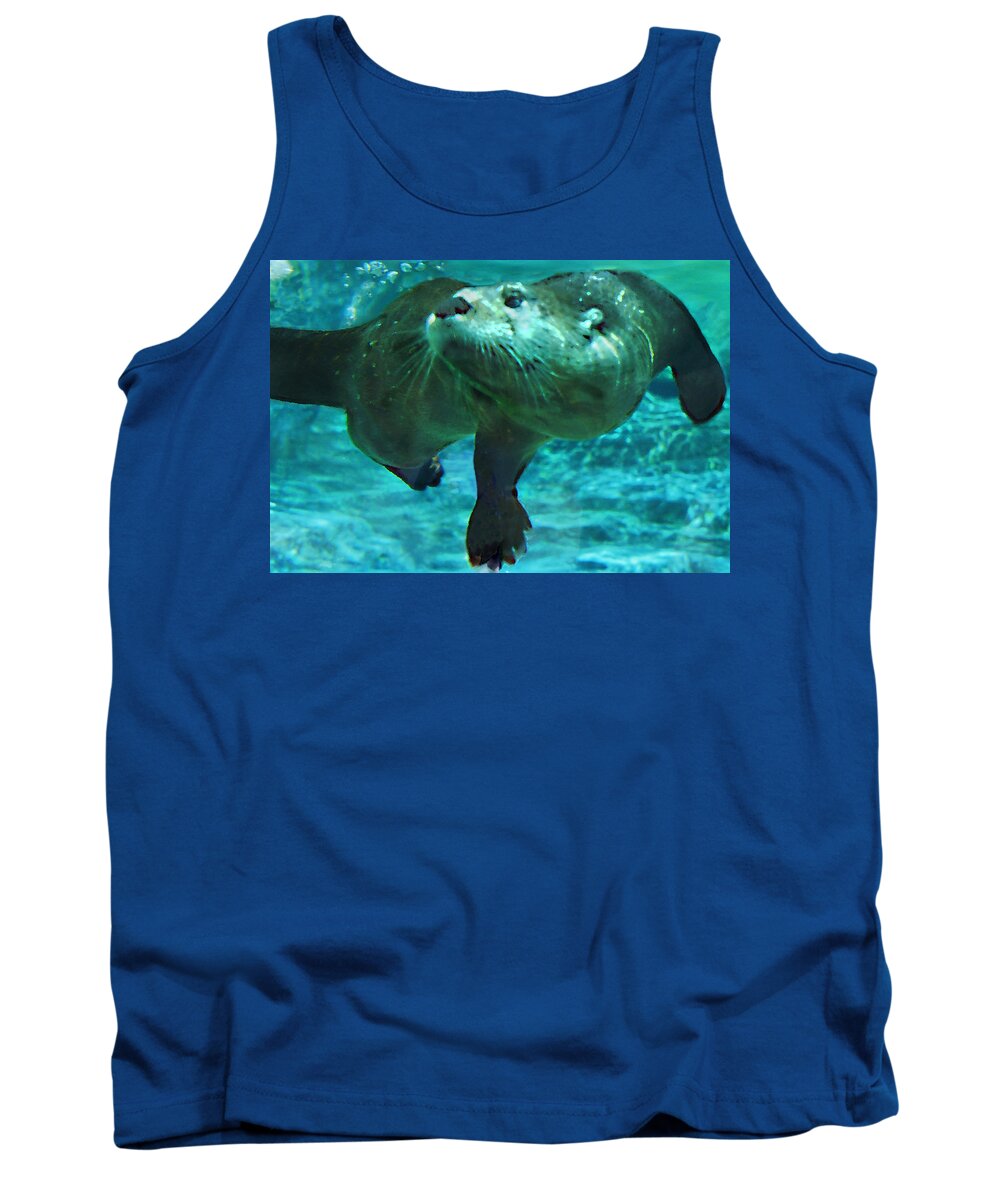 Animal Tank Top featuring the photograph River Otter by Steve Karol