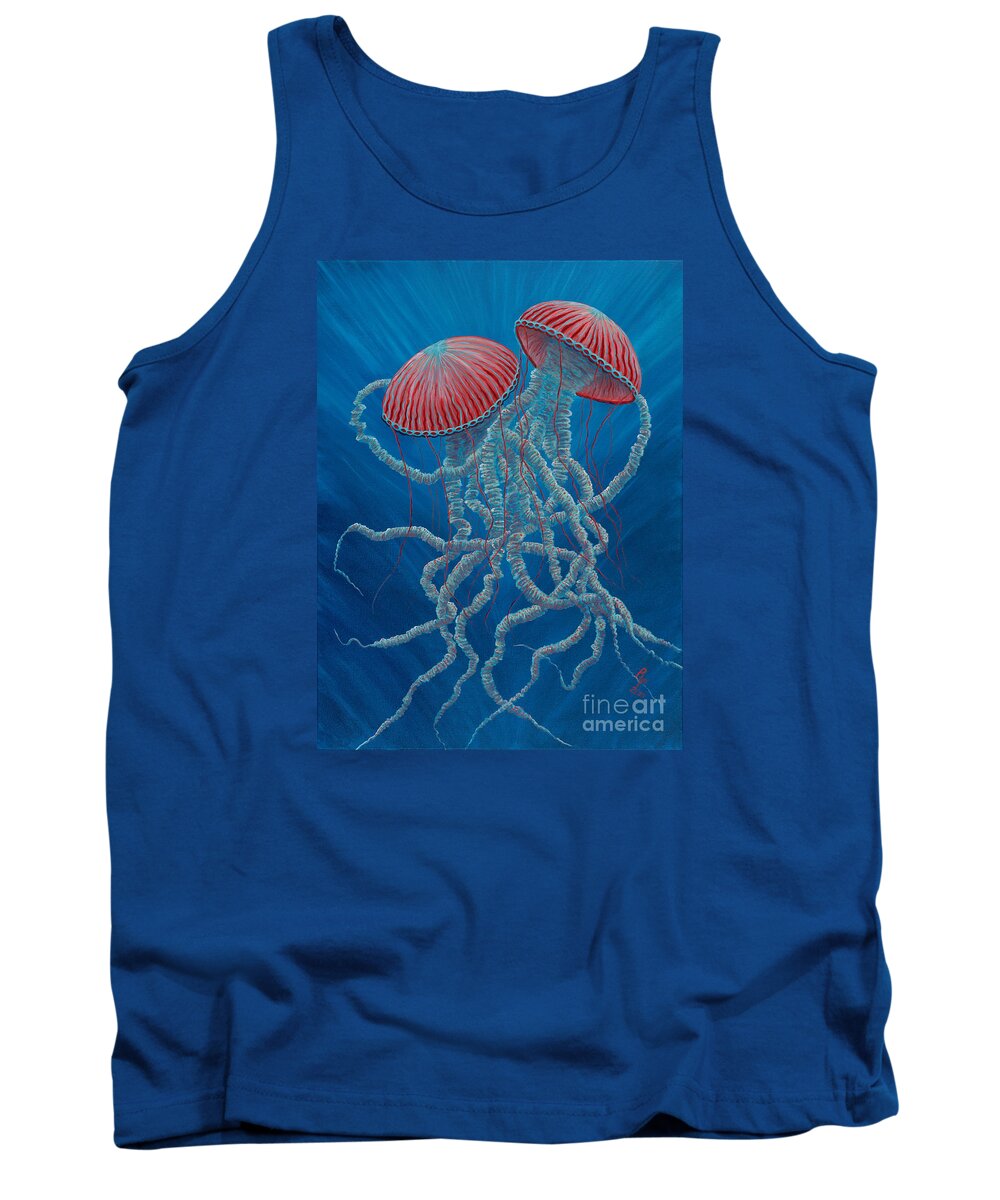 Jelly Fish Tank Top featuring the painting SciFi Jellies by Rebecca Parker
