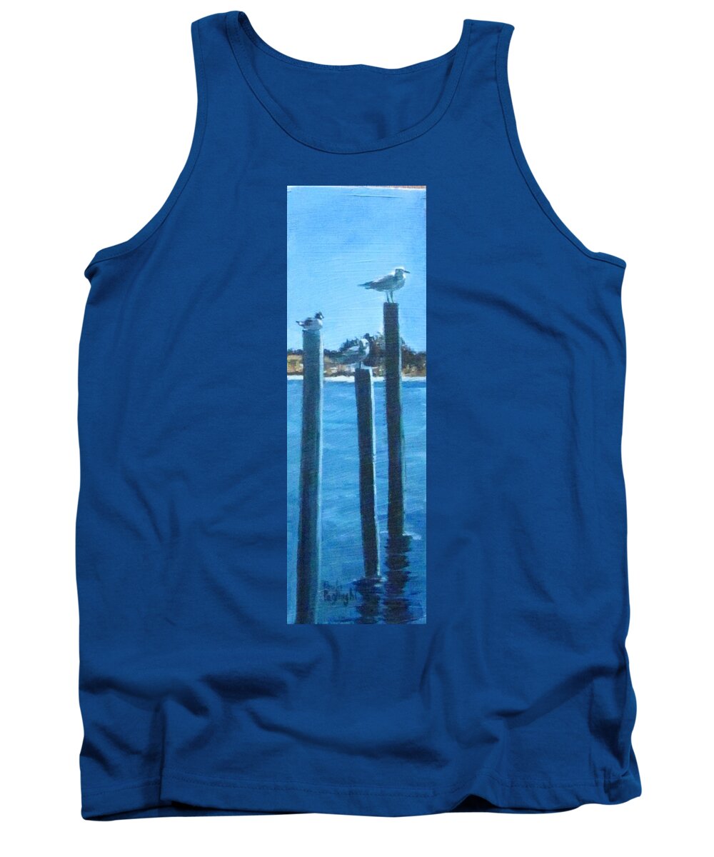 Seagulls Tank Top featuring the painting Seagull On A Stick by Paula Pagliughi