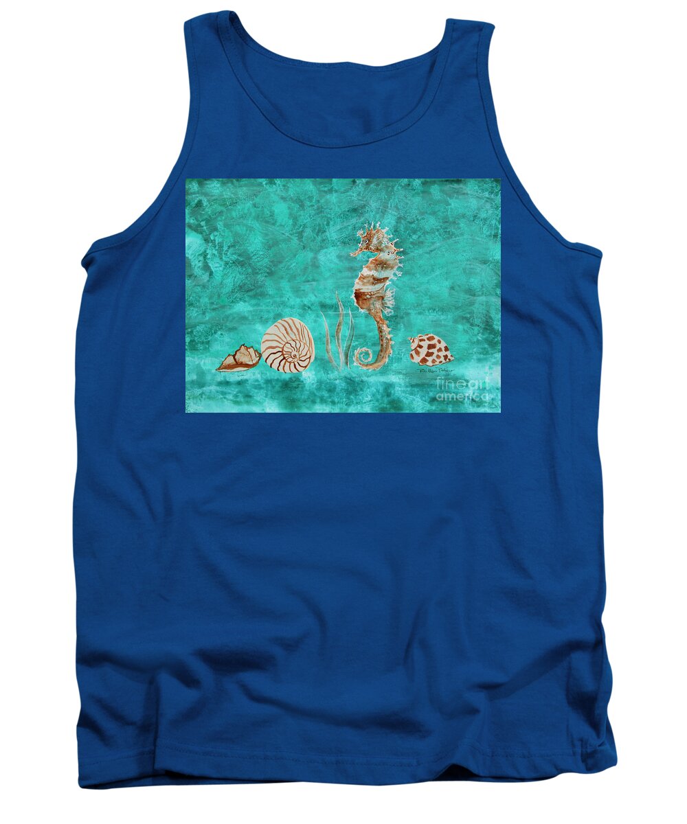 Seahorse Tank Top featuring the painting Seahorse and Shells by Robin Pedrero