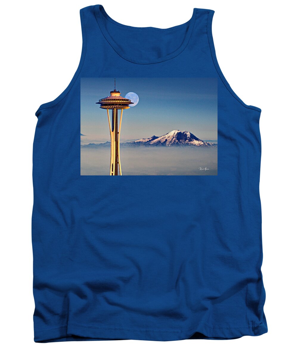 Seattle Needle Tank Top featuring the photograph Seattle Needle at Moonrise by Russ Harris