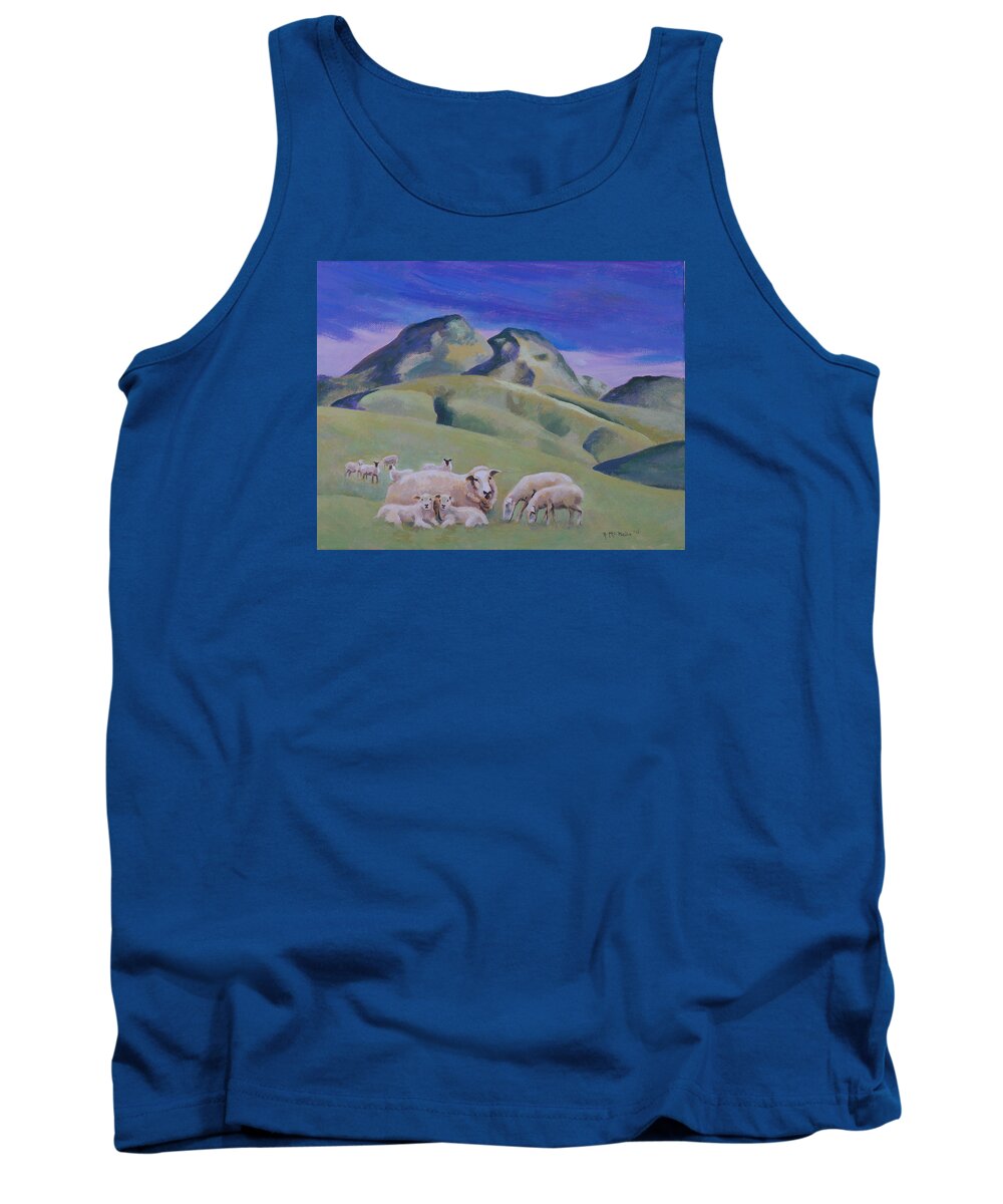Landscape Tank Top featuring the painting Sheep at Sutter Buttes by Susan McNally