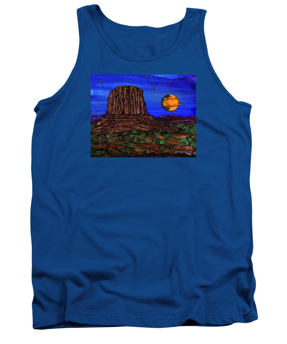 Shooting Starts Tank Top featuring the painting Shooting Stars and Super Moon by Eunice Warfel