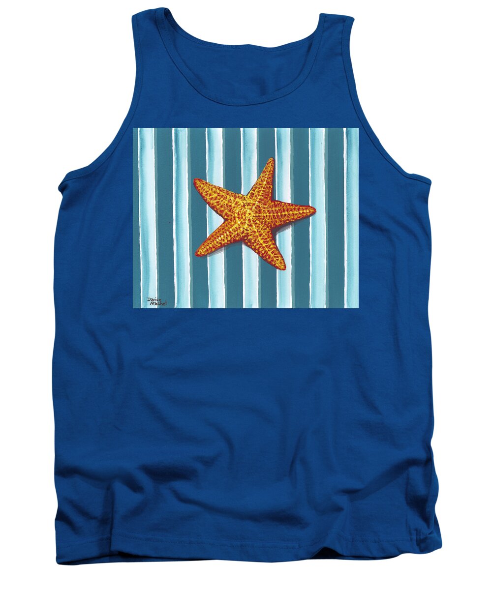 Animal Tank Top featuring the painting Starfish On Stripes by Darice Machel McGuire