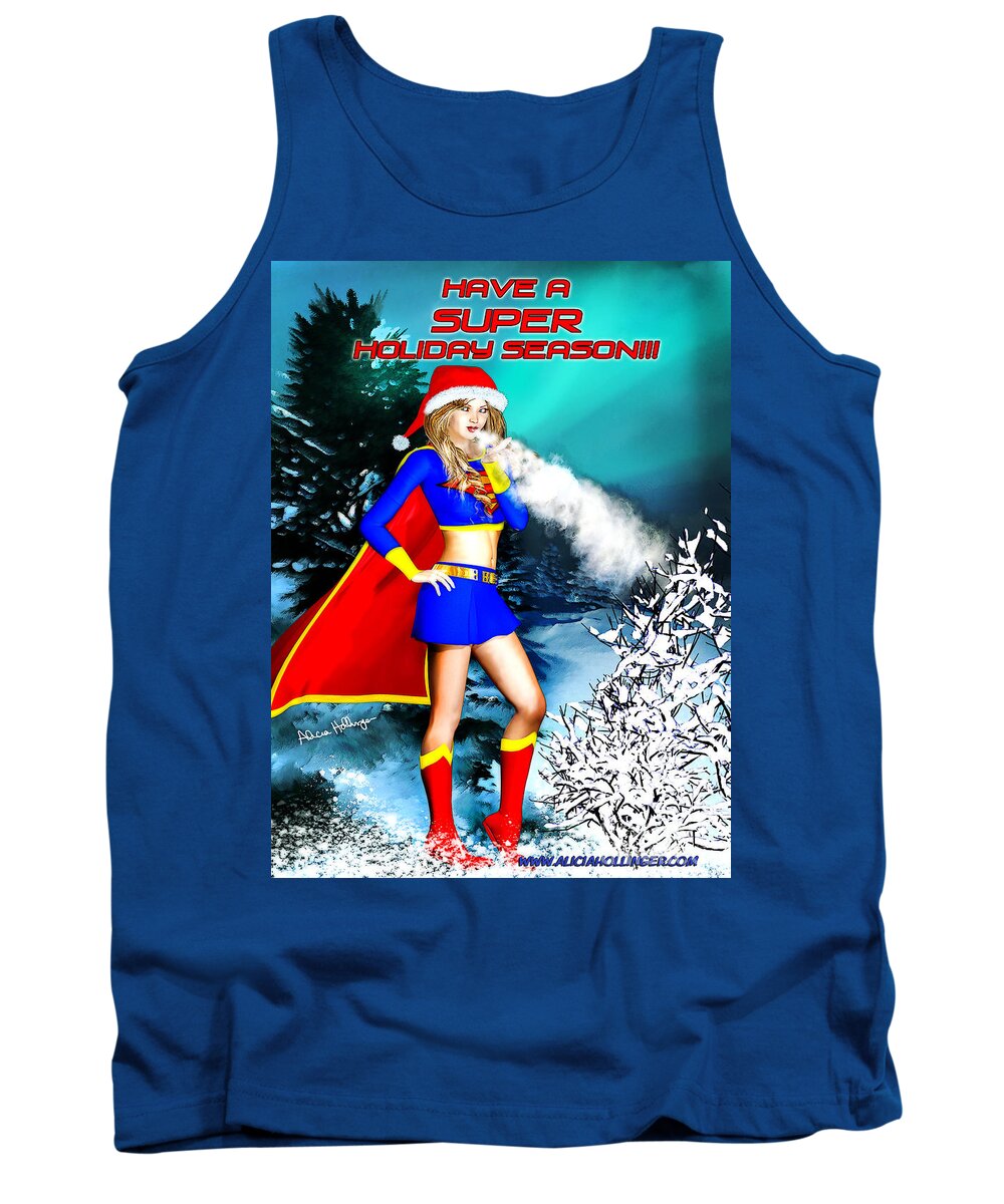 Supergirl Tank Top featuring the digital art Supergirl Holiday Greeting Card by Alicia Hollinger