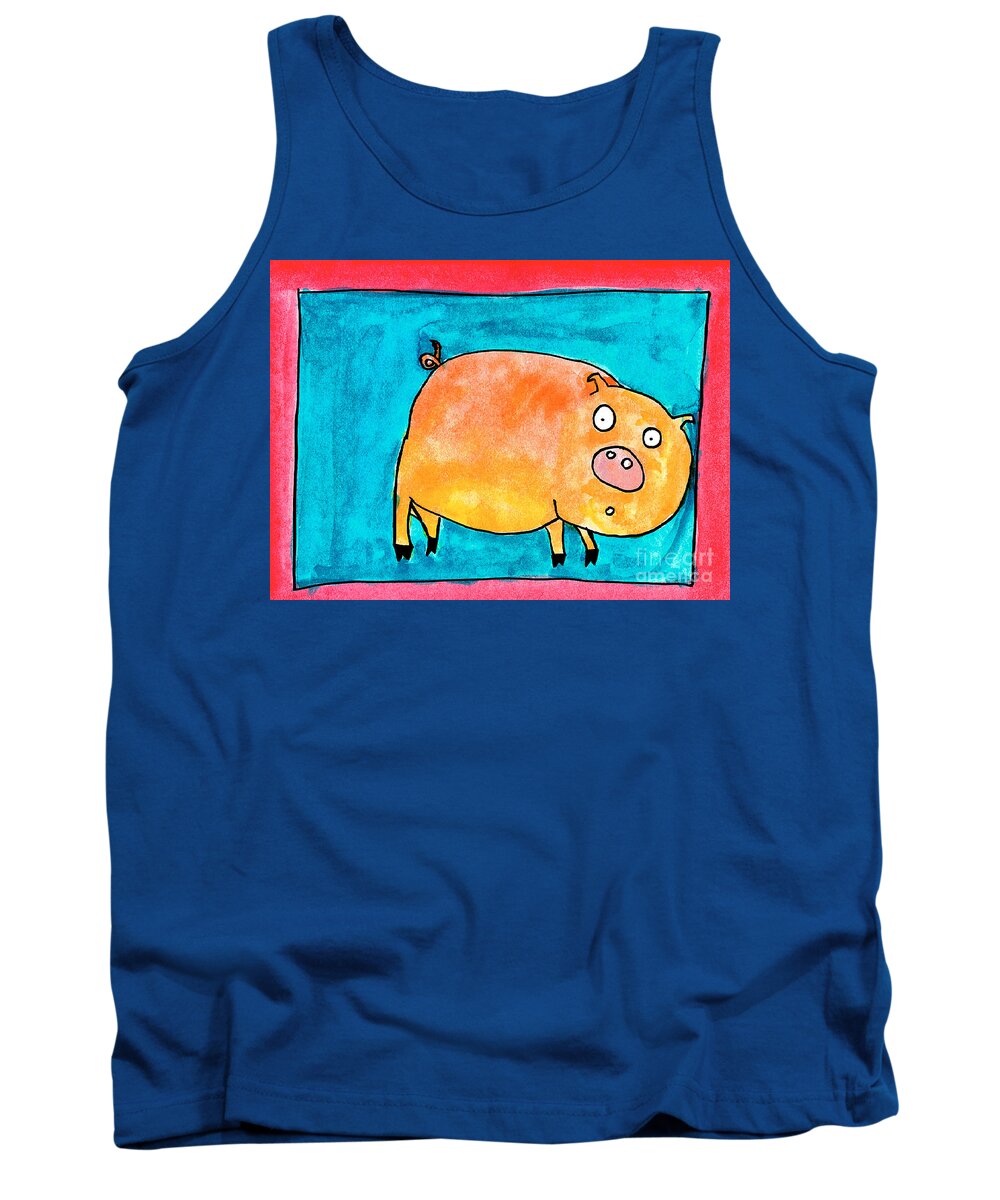 Pig Tank Top featuring the painting Surprised Pig by Nick Abrams Age Thirteen
