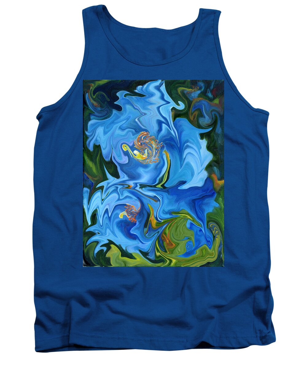 Abstract Tank Top featuring the painting Swirled Blue Poppies by Renate Wesley