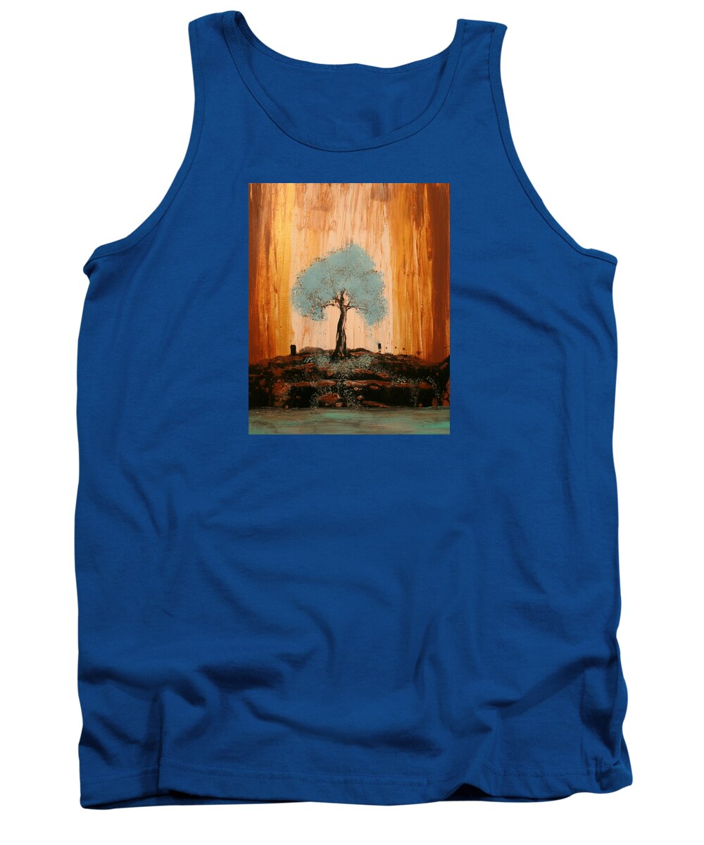 Teal Tank Top featuring the painting Teal Turquoise Tree by Alma Yamazaki