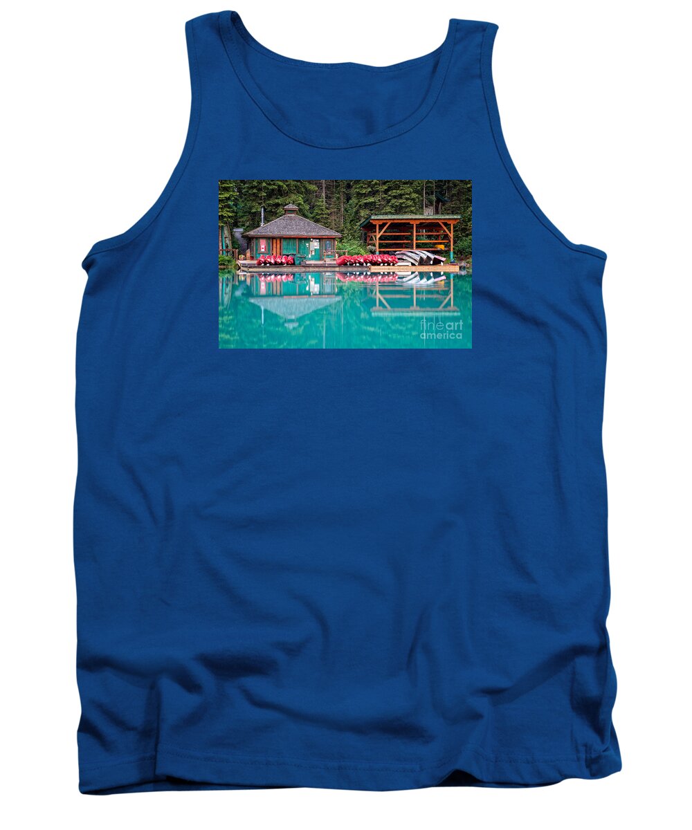 British Columbia Tank Top featuring the photograph The Boat House at Emerald Lake in Yoho National Park by Bryan Mullennix