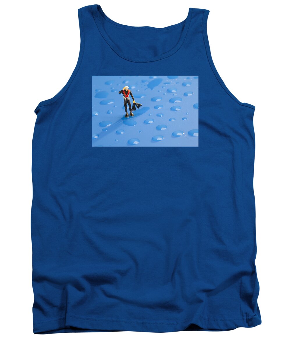 Diver Tank Top featuring the photograph The diver among water drops little people big world by Paul Ge