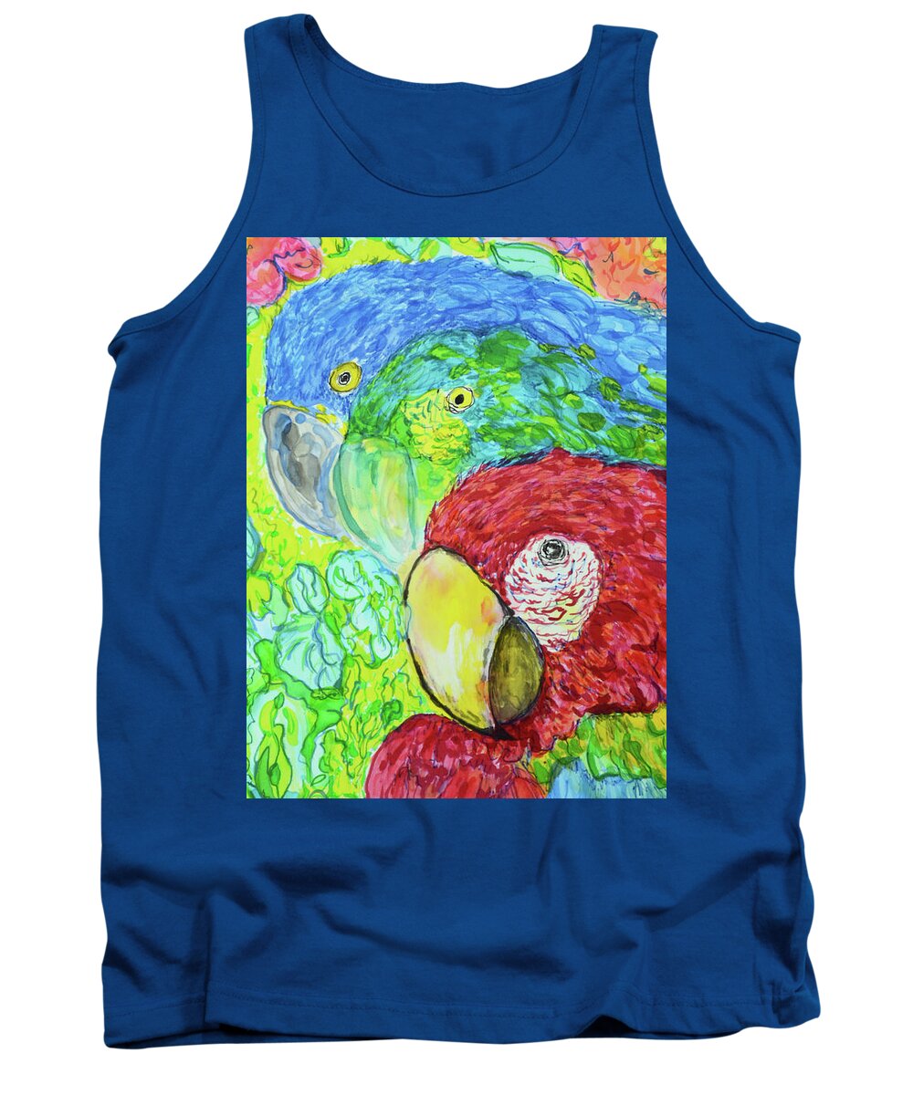 Silk Painting Birds Macaws Tank Top featuring the painting Three Amigos by Susan Moody