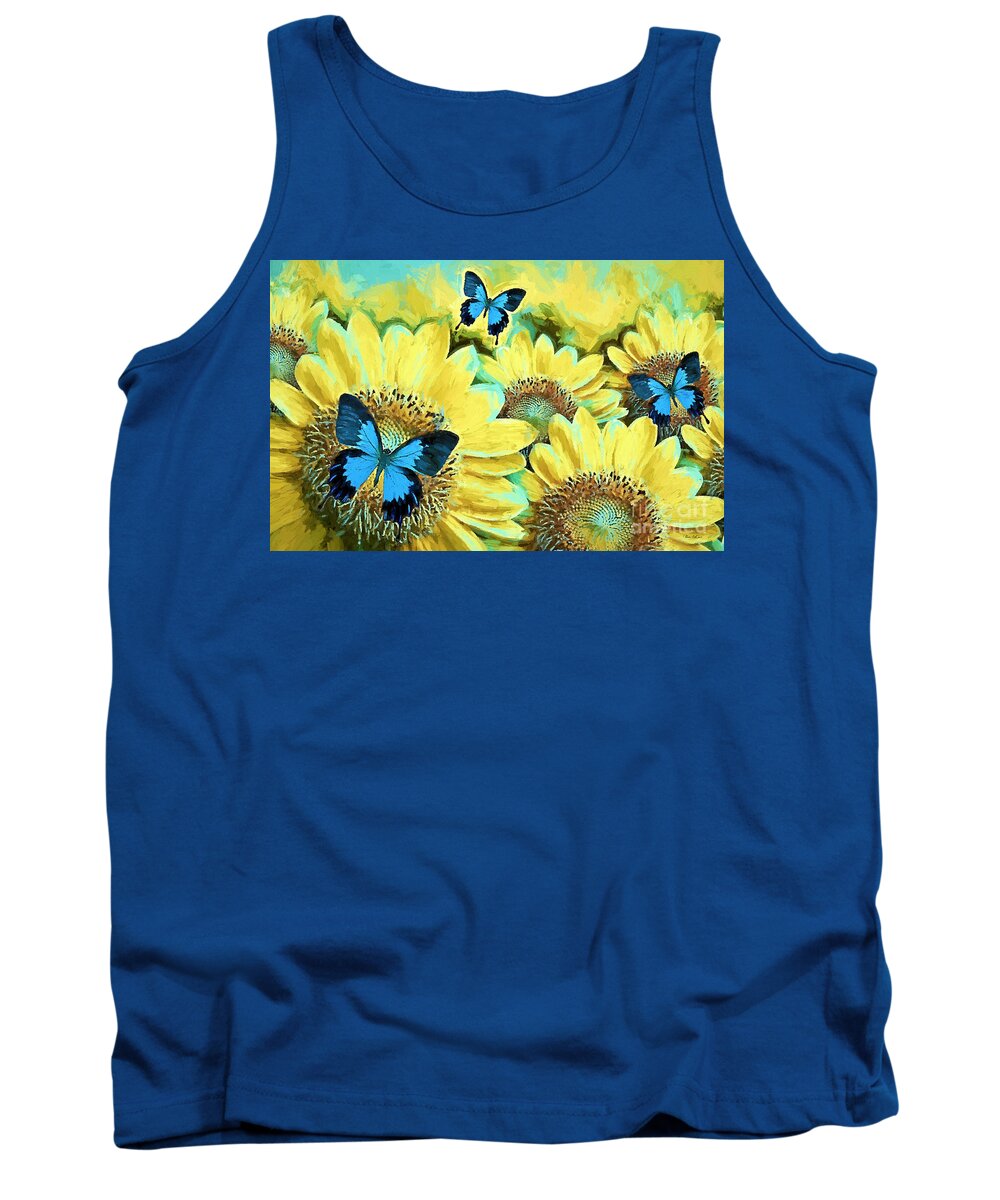 Blue Butterfly Tank Top featuring the painting Time Enough by Tina LeCour