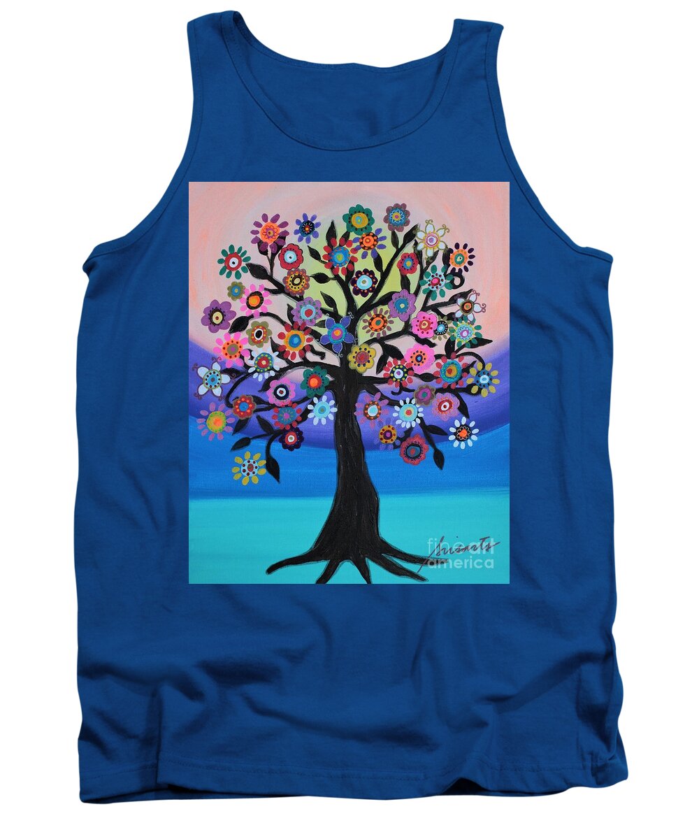 Tree Tank Top featuring the painting Blooming Tree Of Life by Pristine Cartera Turkus