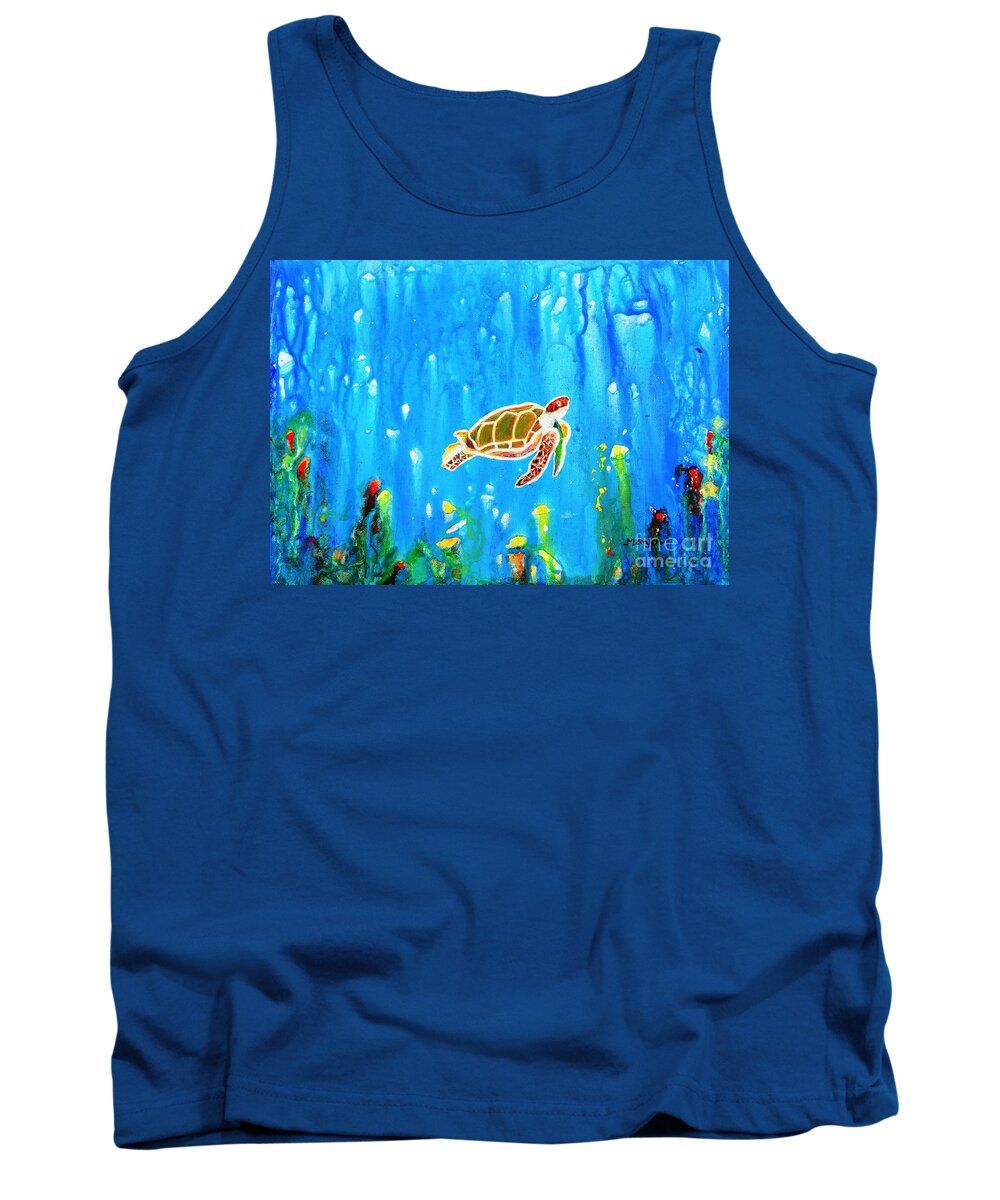 Turtle Tank Top featuring the painting Underwater Magic 5-Happy Turtle by Manjiri Kanvinde