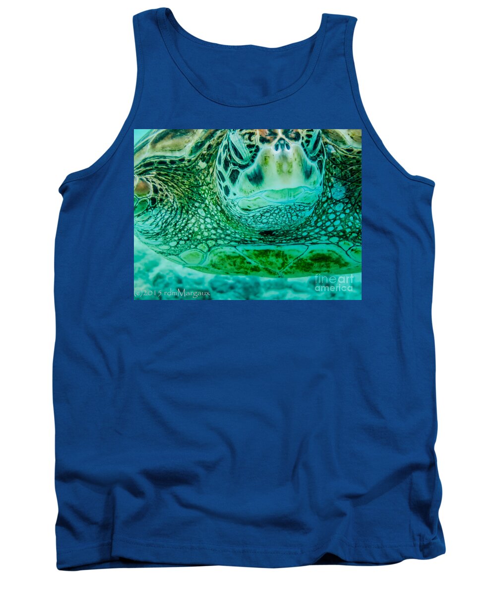 Green Sea Turtle Tank Top featuring the photograph Up Close and Personal by Margaux Dreamaginations