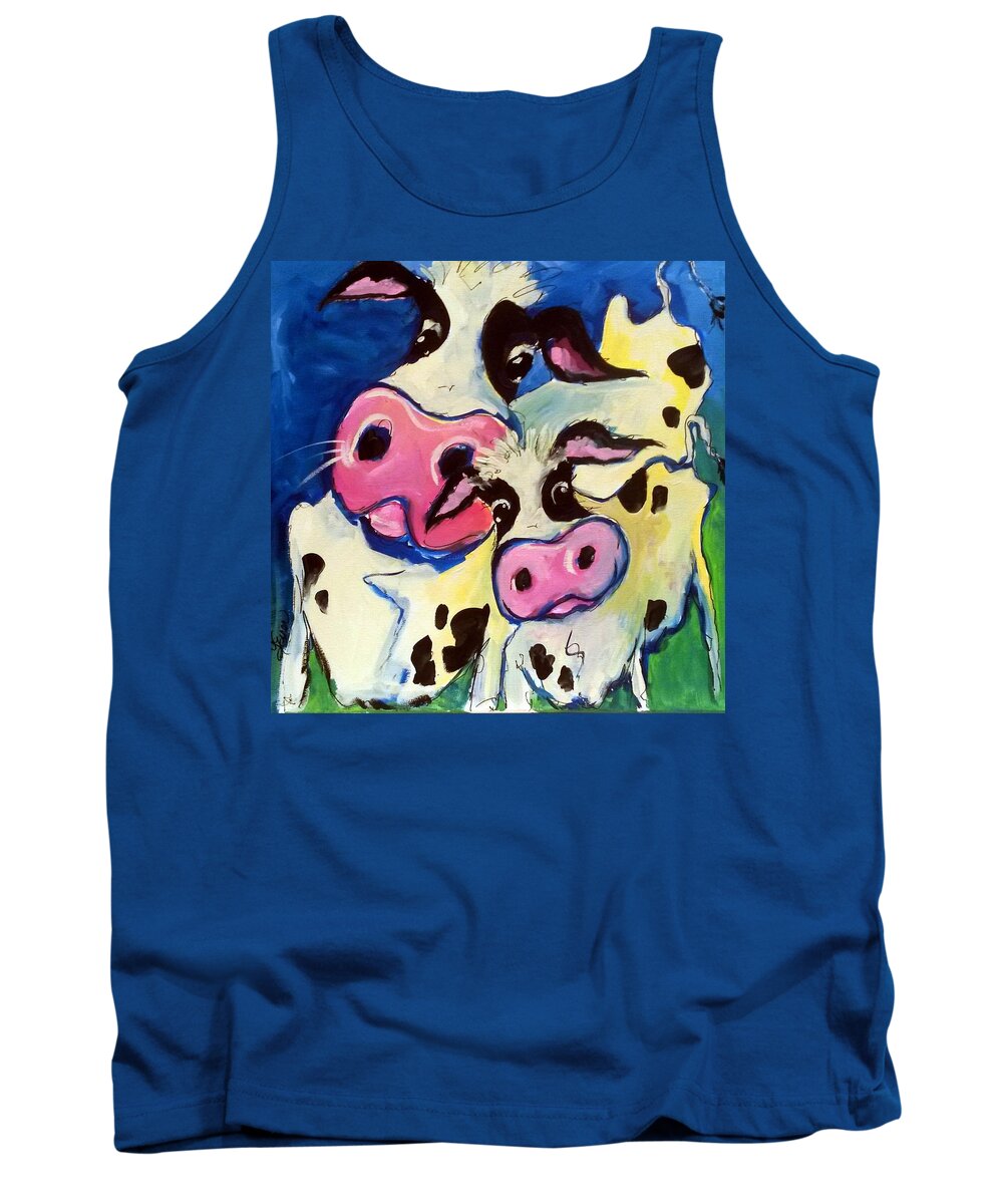 Cow Tank Top featuring the painting Watchful Eye by Terri Einer