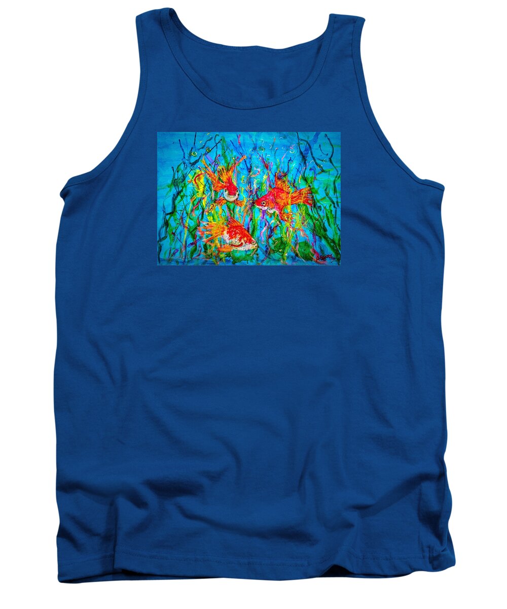 Gold Fish Tank Top featuring the painting Watery Wonderland by Anne Sands