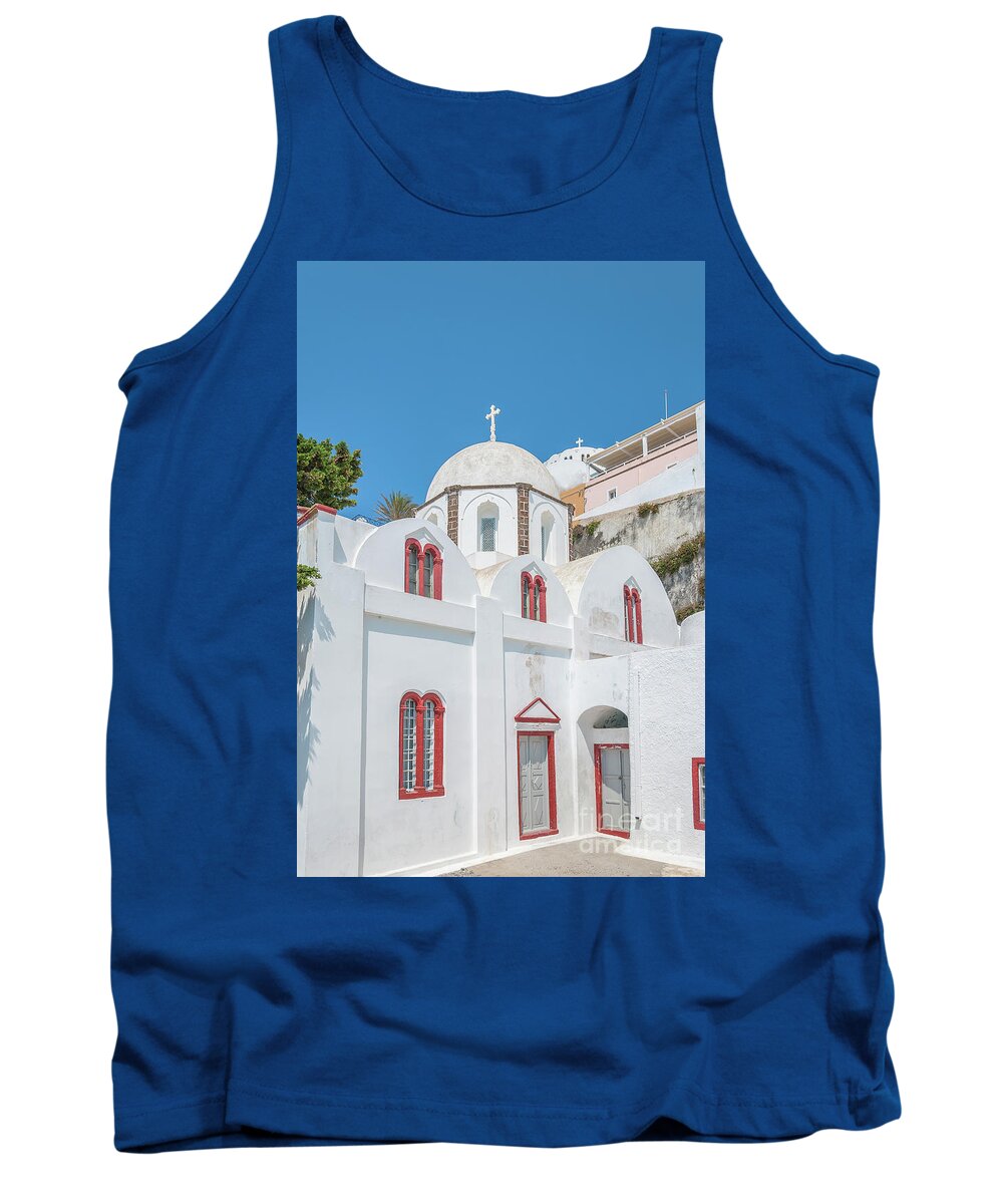 Cyclades Tank Top featuring the photograph White Church at Fira by Antony McAulay