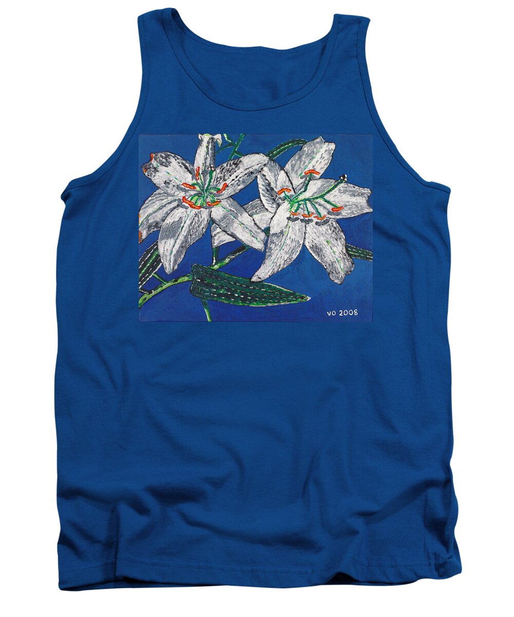 Flower Tank Top featuring the painting White Lilies by Valerie Ornstein