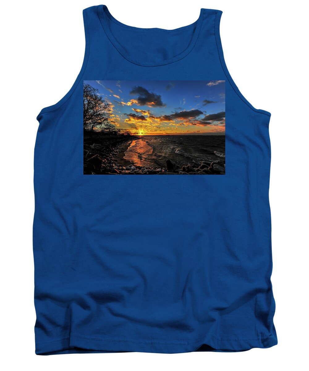 Landscape Tank Top featuring the photograph Winter sunset on a Chesapeake Bay beach by Patrick Wolf