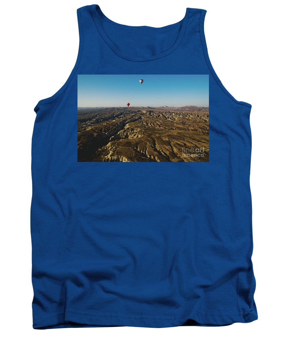 Adventure Tank Top featuring the photograph Colorful balloons flying over mountains and with blue sky #6 by Joaquin Corbalan