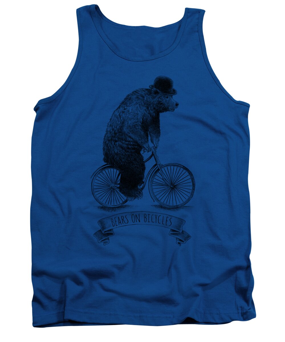 Bear Tank Top featuring the drawing Bears on Bicycles - Lime by Eric Fan