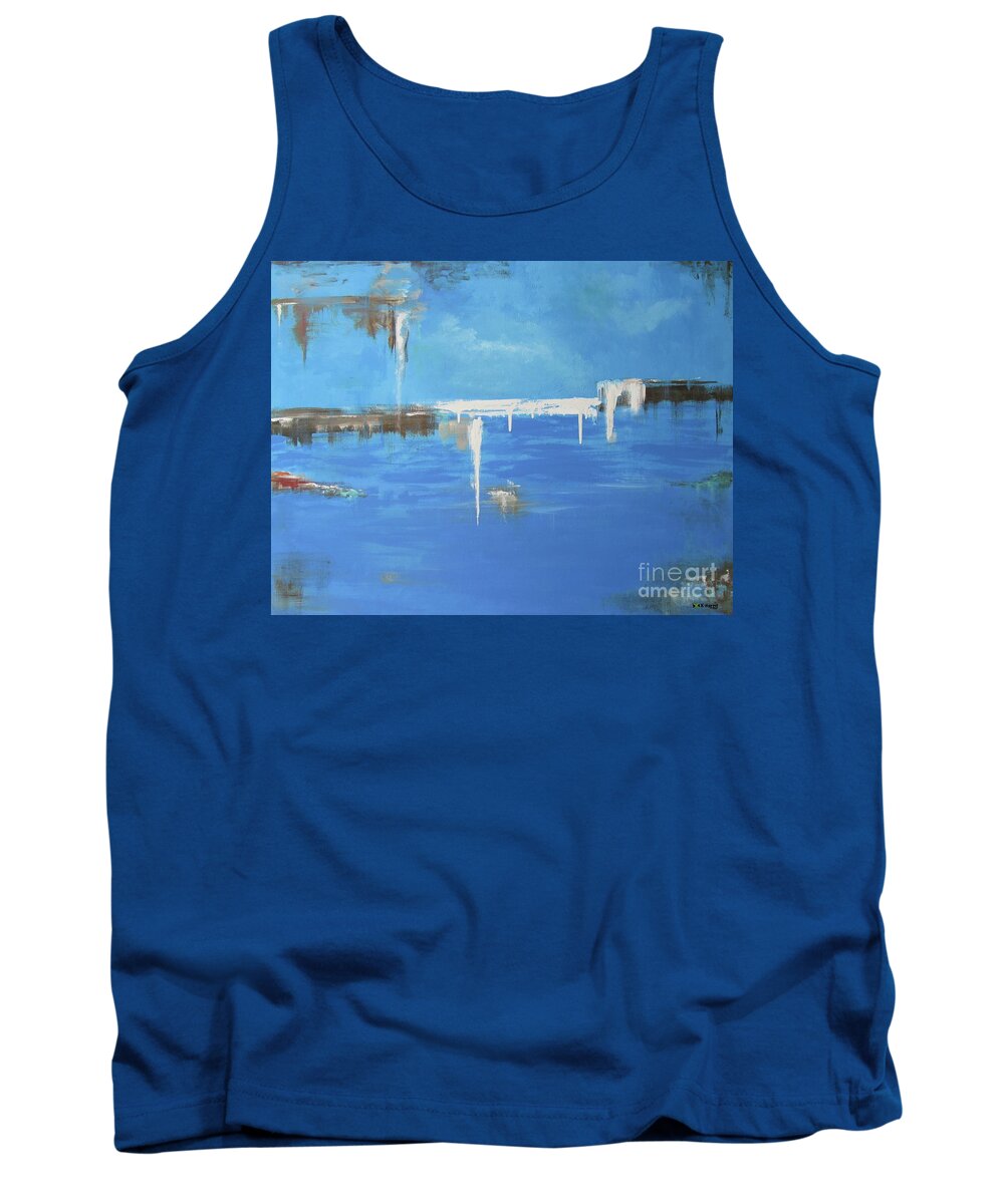 Caribbean Abstract Art Tank Top featuring the mixed media Cariblu 2 by Kenneth Harris