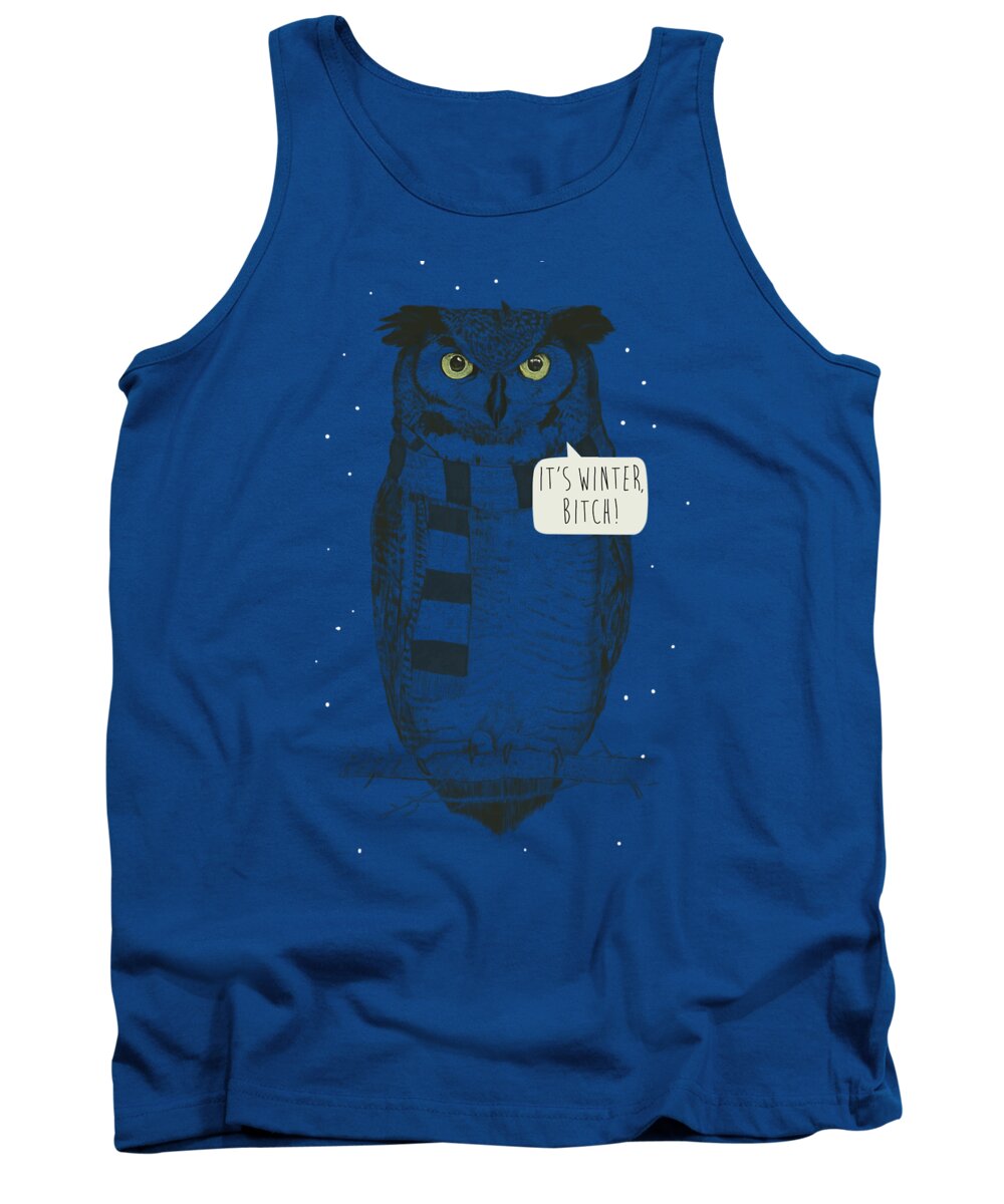 Owl Tank Top featuring the mixed media It's winter bitch by Balazs Solti