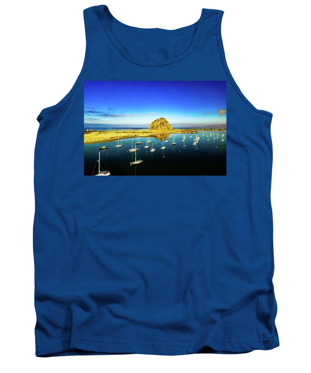 Steve Bunch Tank Top featuring the photograph Morro Bay Harbor in the morning by Steve Bunch