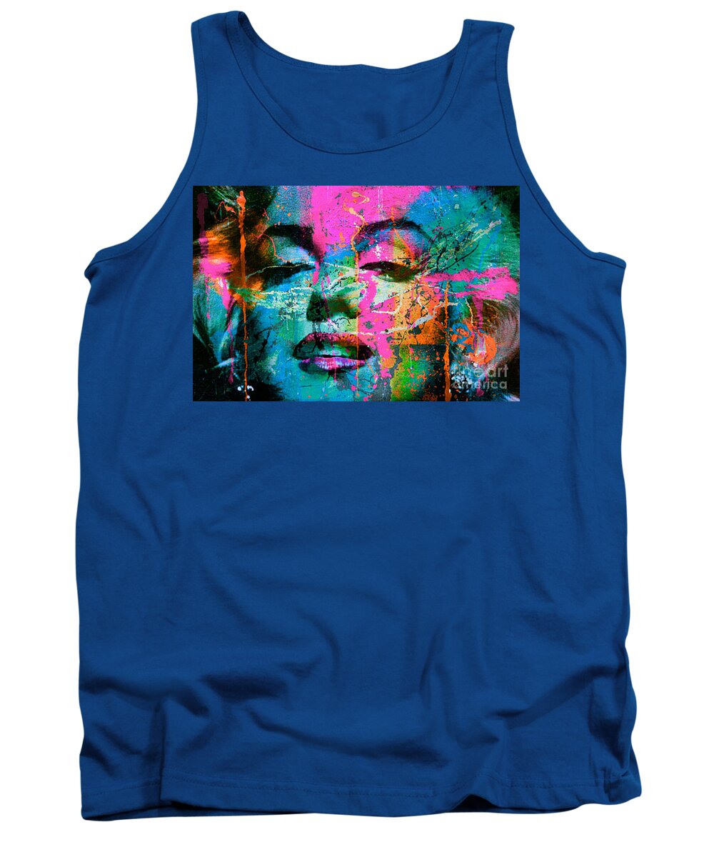 #marilynmonroe #s #marilyn #hollywood #art #vintage #oldhollywood #retro #monroe #actress #fashion #model #icon #photography #beautiful #like #love #follow #normajeane #beauty #artist #popart #blonde #classichollywood #mm #queen #style #happy #music #bhfyp Tank Top featuring the painting Motiv Original Marilyn Monroe Splash Silver Green - Airbrush on Silver Metall by Felix Von Altersheim