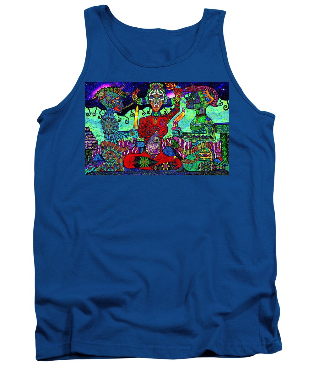 Visionary Art Tank Top featuring the mixed media Theosophist Telepathic Trinity by Myztico Campo