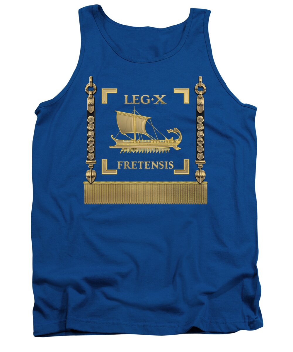 ‘rome’ Collection By Serge Averbukh Tank Top featuring the digital art Trireme Standard of the 10th Legion of the Strait - Blue Vexilloid of Legio X Fretensis by Serge Averbukh