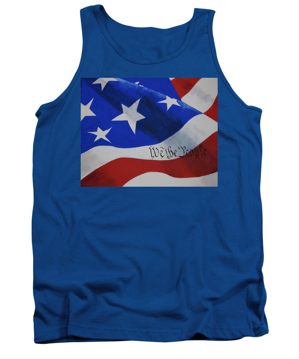 American Flag Tank Top featuring the painting We the People by Celene Terry