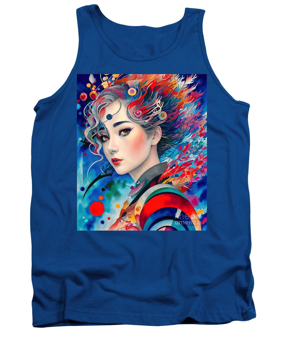 Abstract Tank Top featuring the digital art Abstract Japanese Girl Portrait - 1 by Philip Preston