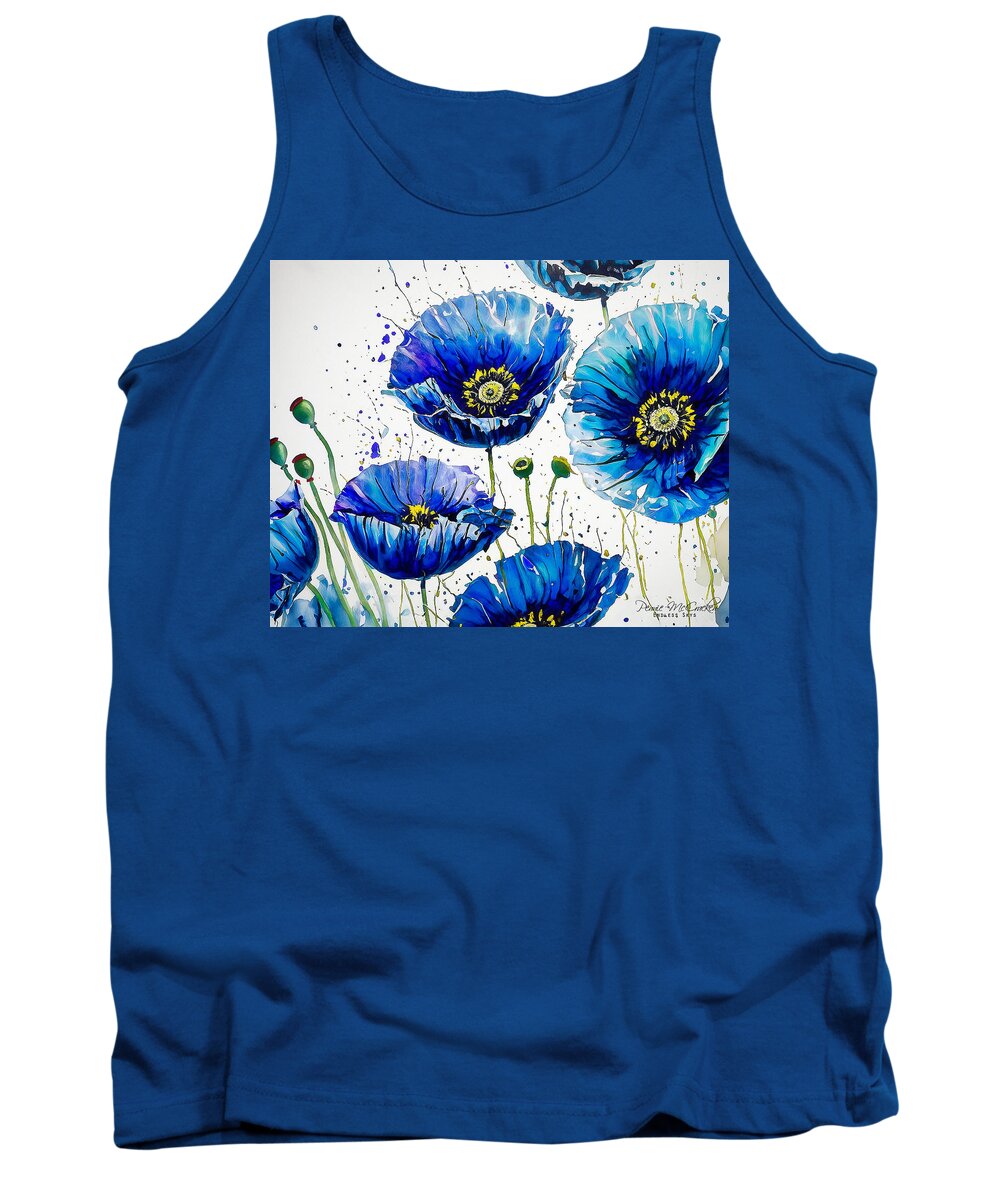 Flowers Tank Top featuring the mixed media Blue Poppies by Pennie McCracken