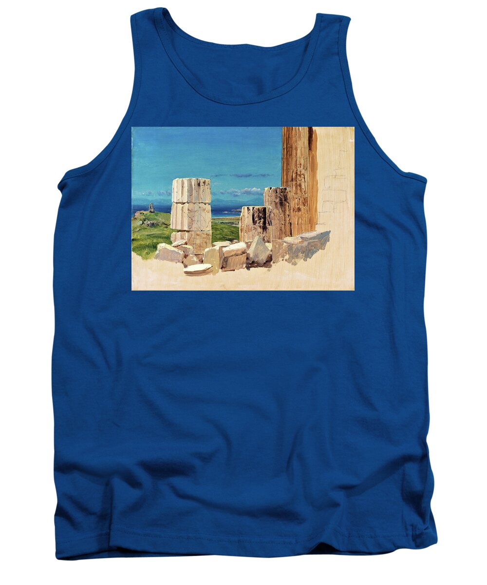 Broken Columns Tank Top featuring the painting Broken Columns, View from the Parthenon, Athens - Digital Remastered Edition by Frederic Edwin Church